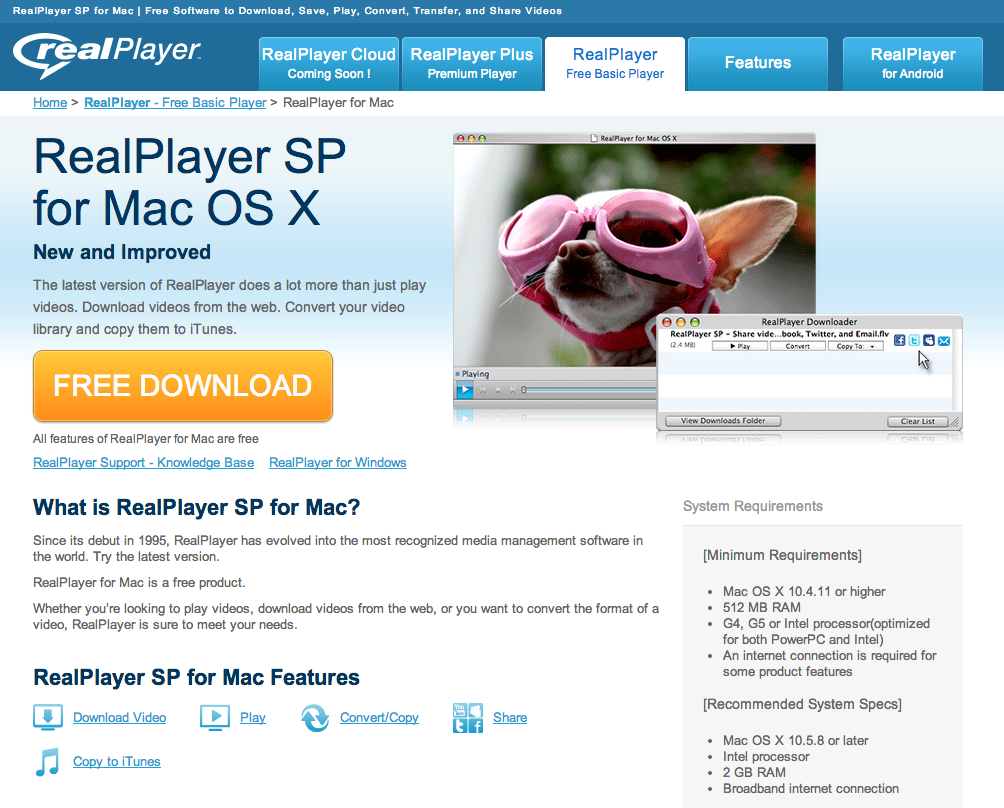 real player pour mac os x 10.4.11
